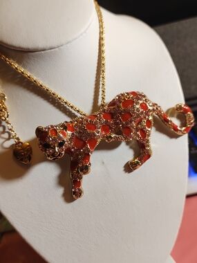 Betsey Johnson PINK Leopard Necklace with Red Accents